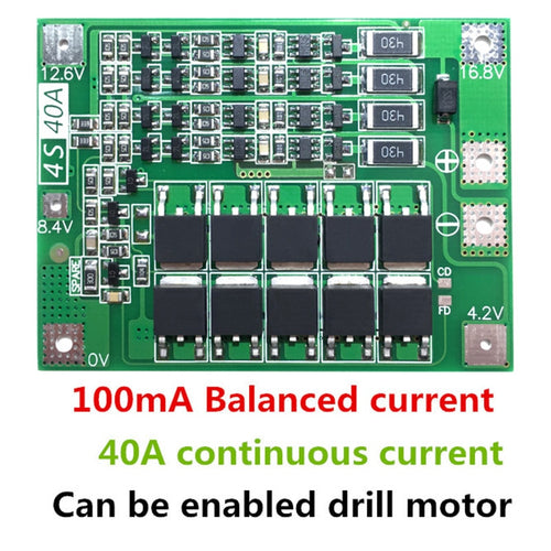 4S 40A Li-ion Lithium Battery Charger Module Protection Board PCB BMS 18650 Lipo Cell Module w/Balancer For Drill Motor